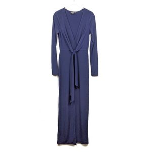 Navy Blue Plunging Neckline Tie Front Slit Dress